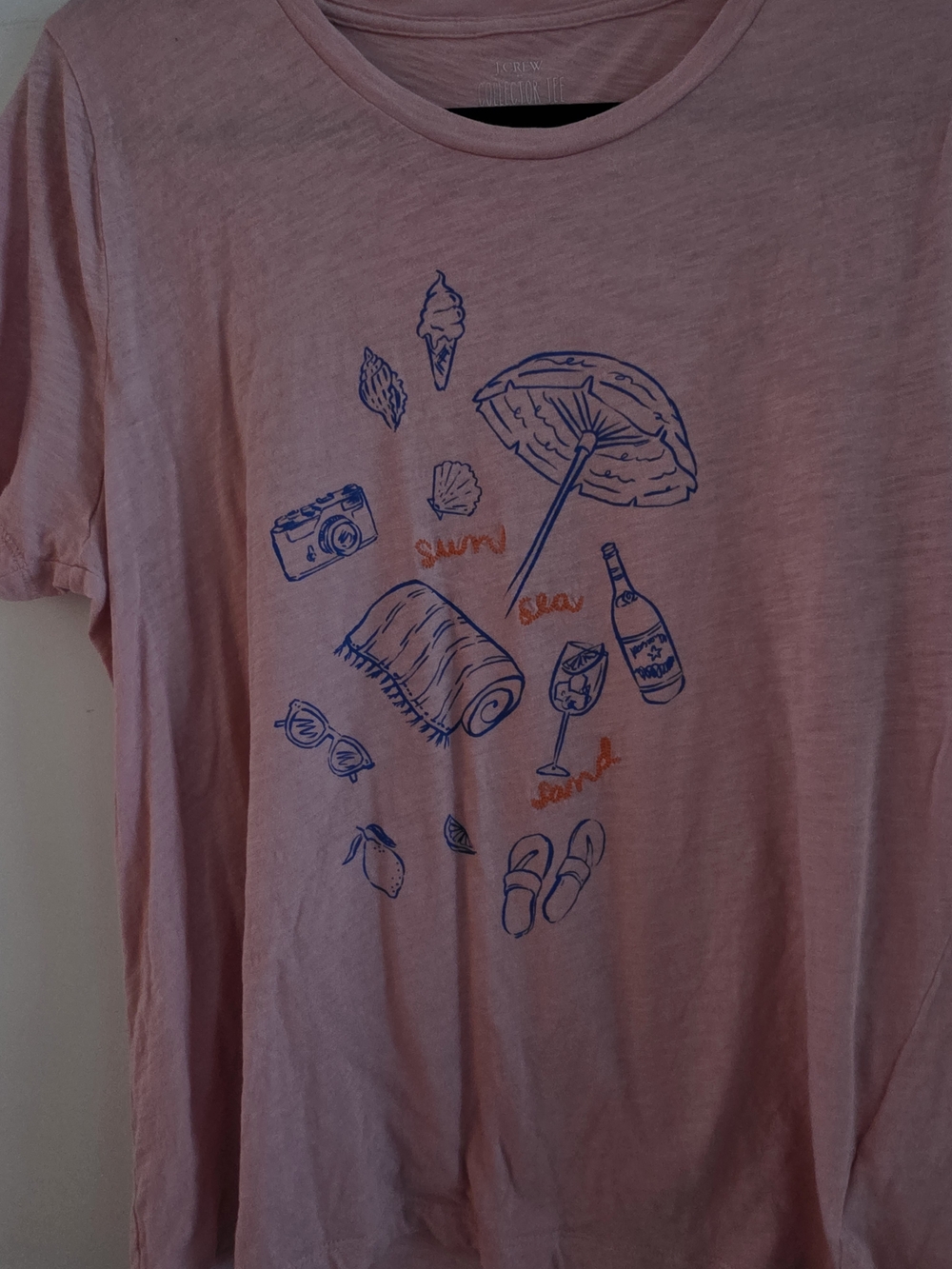 J. Crew Pink Short Sleeve Tee with Blue & Orange Beach Graphic - Picture 3 of 4